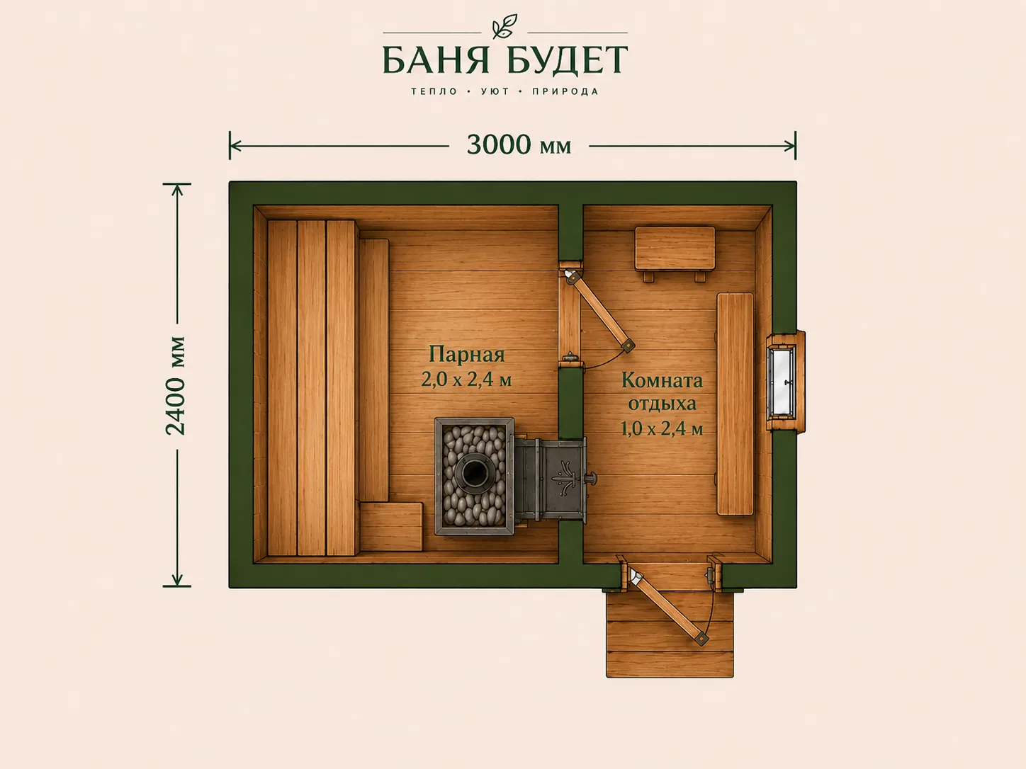Планировка 3×2,4 м